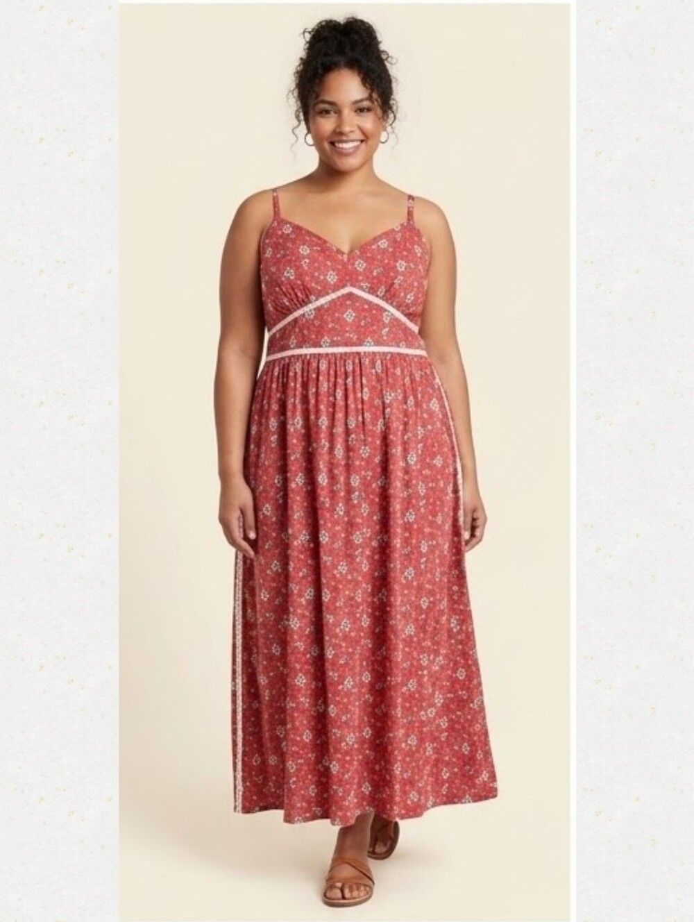 Lane Bryant Rust-Red Floral Maxi Skirt with White Trim